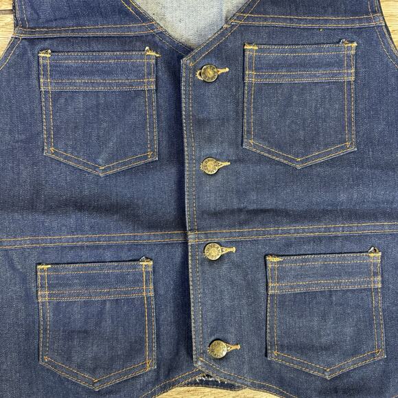 Vintage Denim Western Jacket Vest Men's XL Blue Pockets Jean Team - Picture 4 of 9